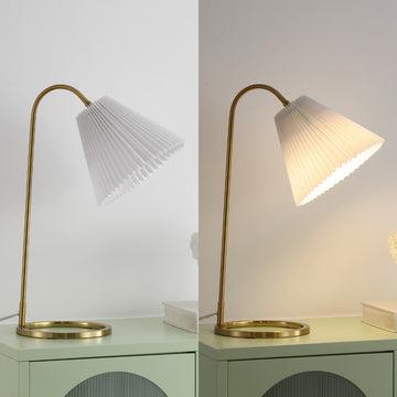Callie 22" Modern Glam Metal Arc Adjustable Head LED Table Lamp with Pleated Shade - JONATHAN Y